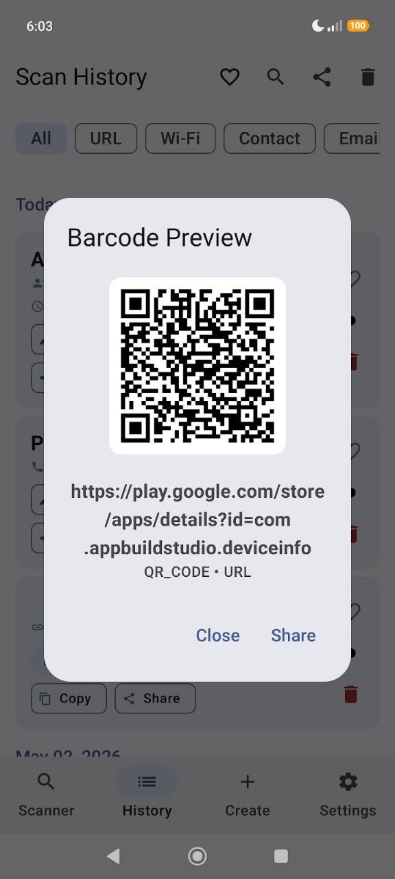 Barcode Scanner & QR Scanner Android App Interface Screenshot 1
