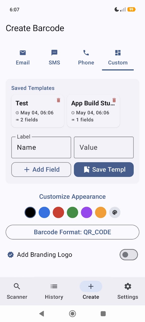 Barcode Scanner & QR Scanner Android App Interface Screenshot 3