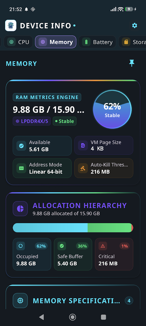 Device Info: System, CPU, RAM Android App Interface Screenshot 5