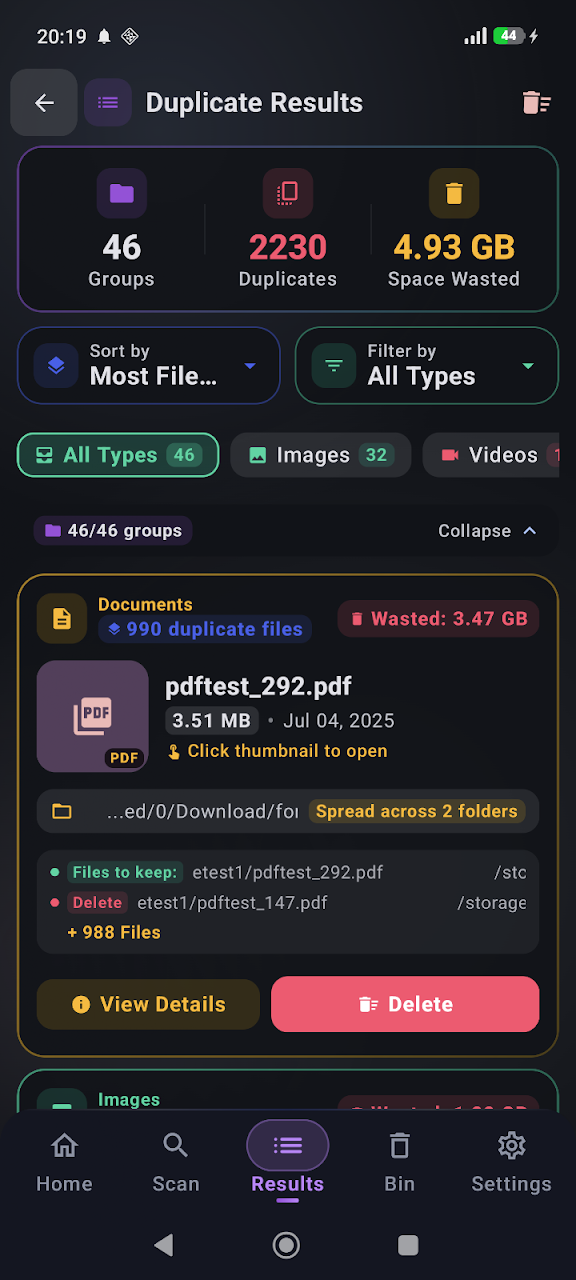 Duplicate File Finder Remover Android App Interface Screenshot 2