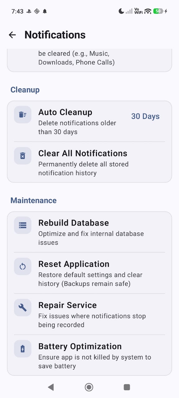 Notification History Log Android App Interface Screenshot 4